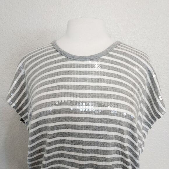 Michael Kors Gray & White Striped Blouse w/Sequins - Picture 2 of 12